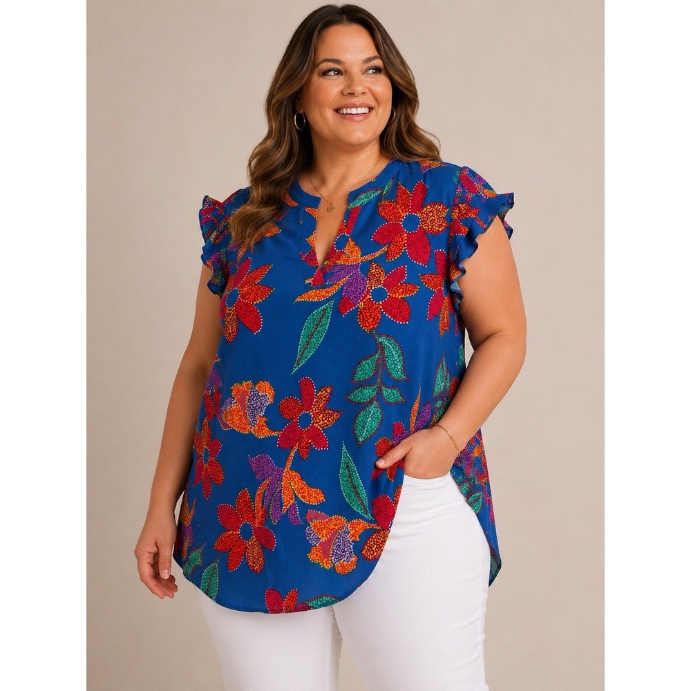 Dear Scarlett Plus Size Women's Top Blouse XL Will Fit A 1X Blue Orange Red NWT